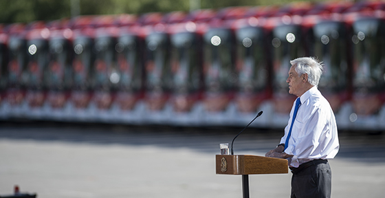 Presidente Piñera en el discurso principal de la presentación de los buses eléctricos